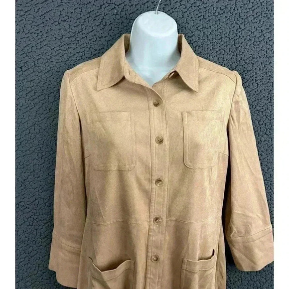 VTG Talbots Faux Suede Button Up Dress Sz 2 Long Sleeve Collared Pockets Petites - Picture 9 of 11